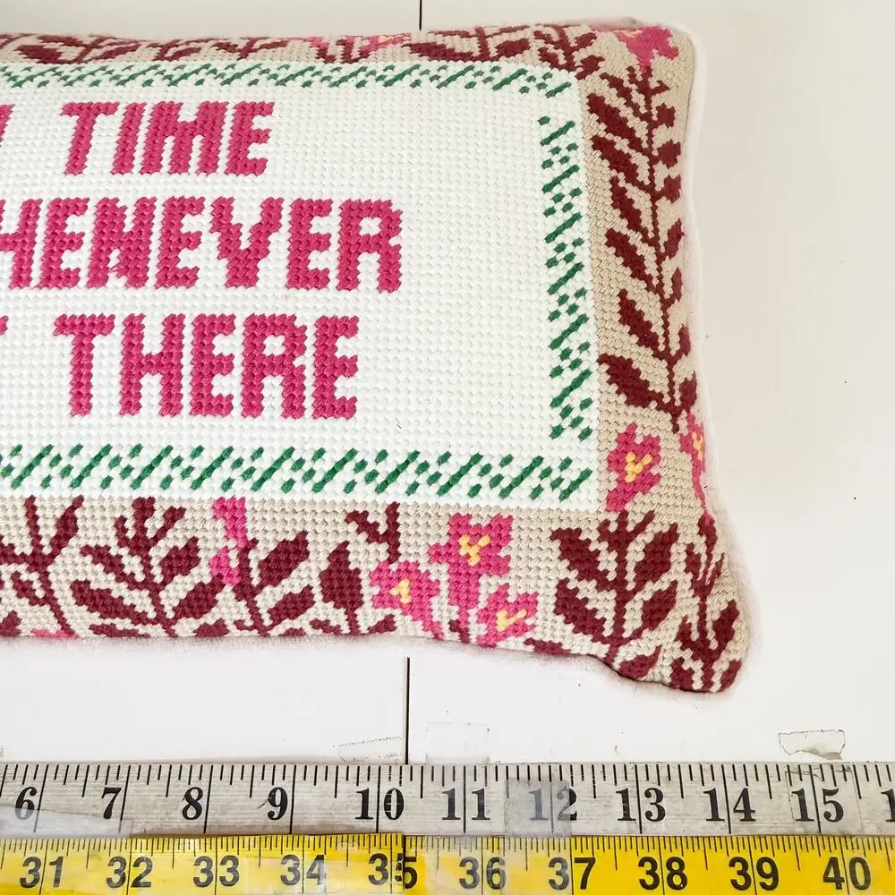 New Furbish Studio Pink On Time Is Whenever I Get There Needlepoint Throw Pillow